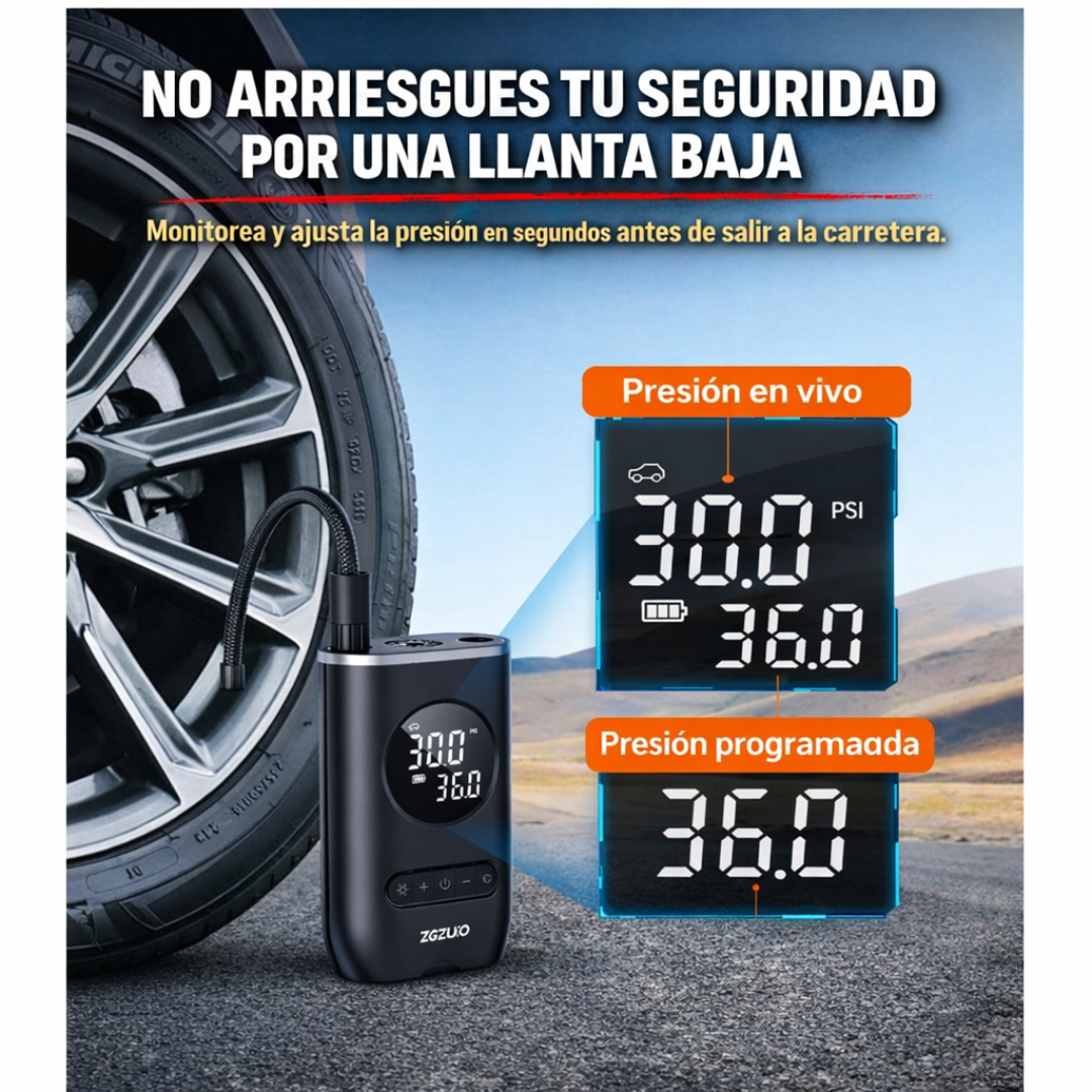Inflador Portátil para Autos y Motos