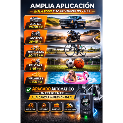 Inflador Portátil para Autos y Motos